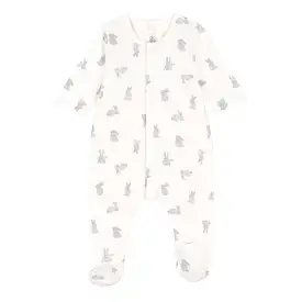 Petit Bateau Baby Front Snap Bunny Print Footie - Grey