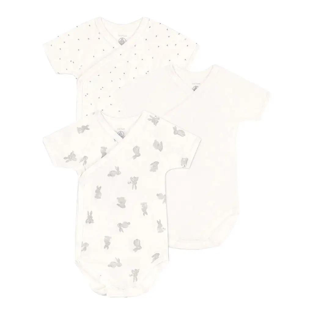 Petit Bateau Short Sleeve Crossover Bodysuit Onesie - White Grey