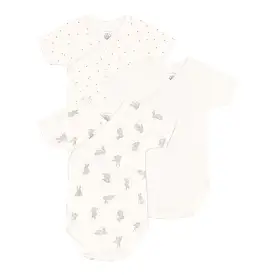 Petit Bateau Short Sleeve Crossover Bodysuit Onesie - White Grey