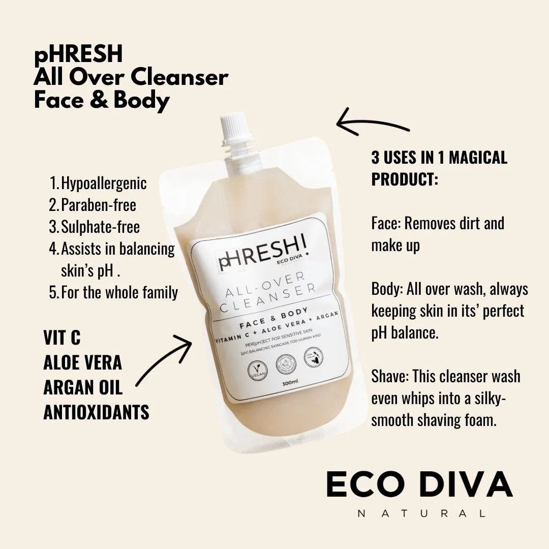 pHRESH All Over Cleanser Face & Body - Vit C, Aloe Vera, Argan Oil