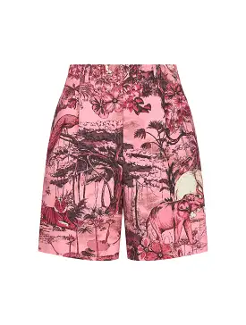 Poplin shorts in pink cotton and silk with Toile de Jouy Voya motif