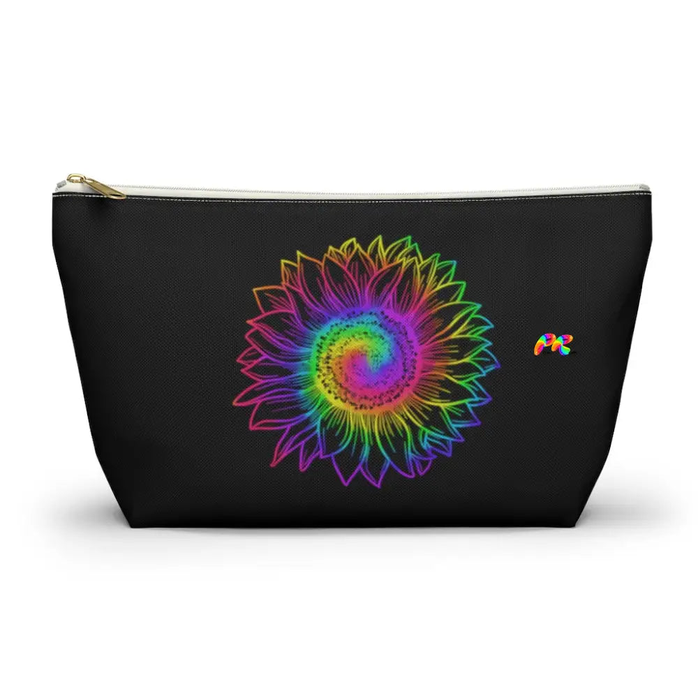 Rainbow Flower Black Makeup Bag