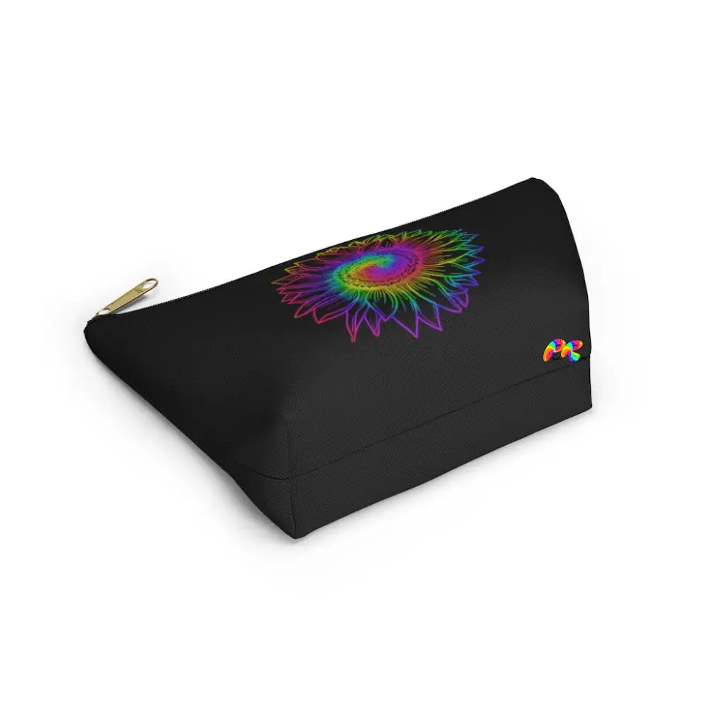 Rainbow Flower Black Makeup Bag