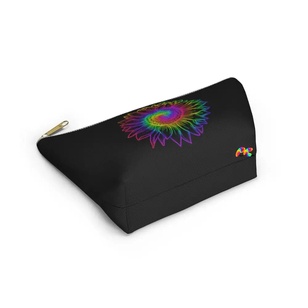 Rainbow Flower Black Makeup Bag