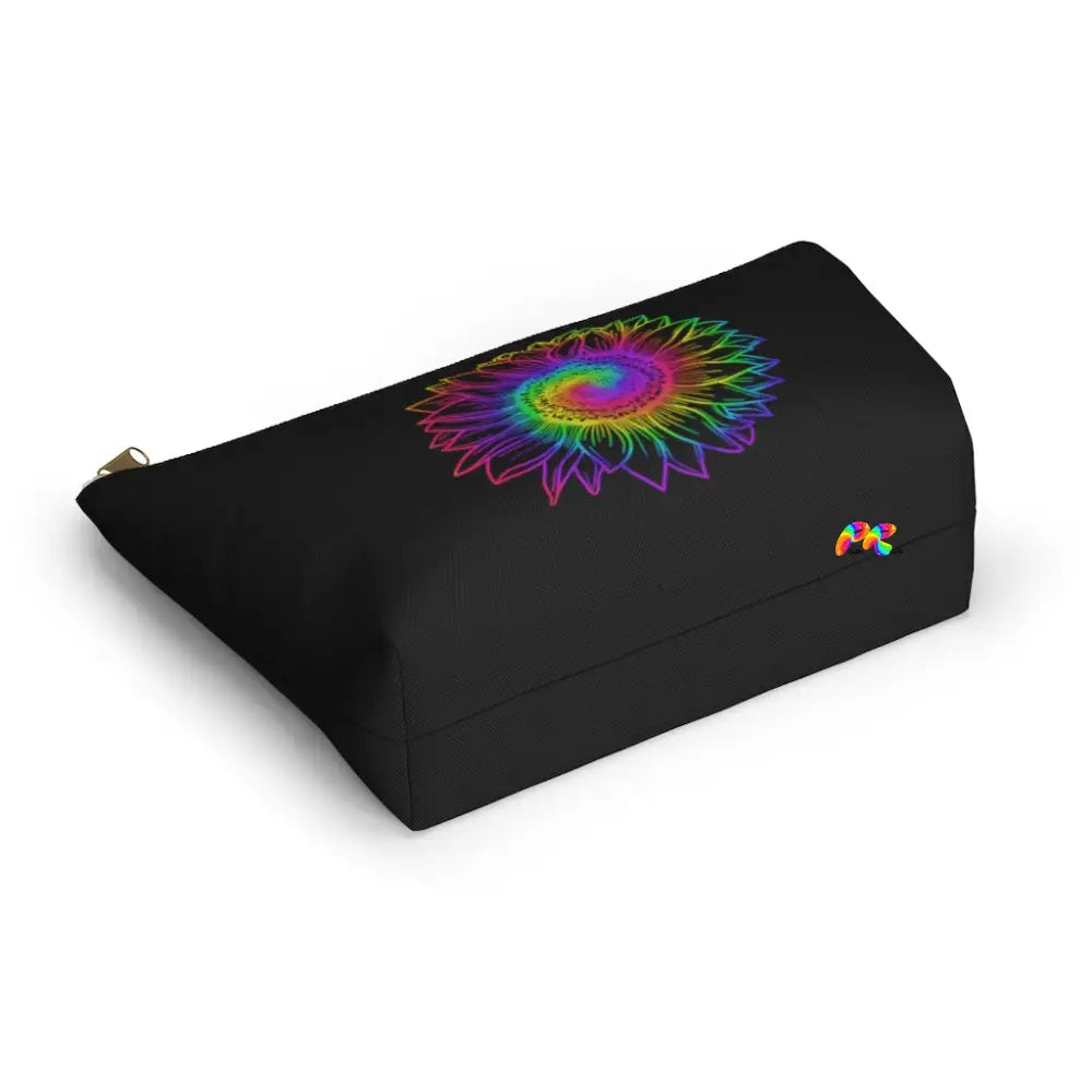 Rainbow Flower Black Makeup Bag