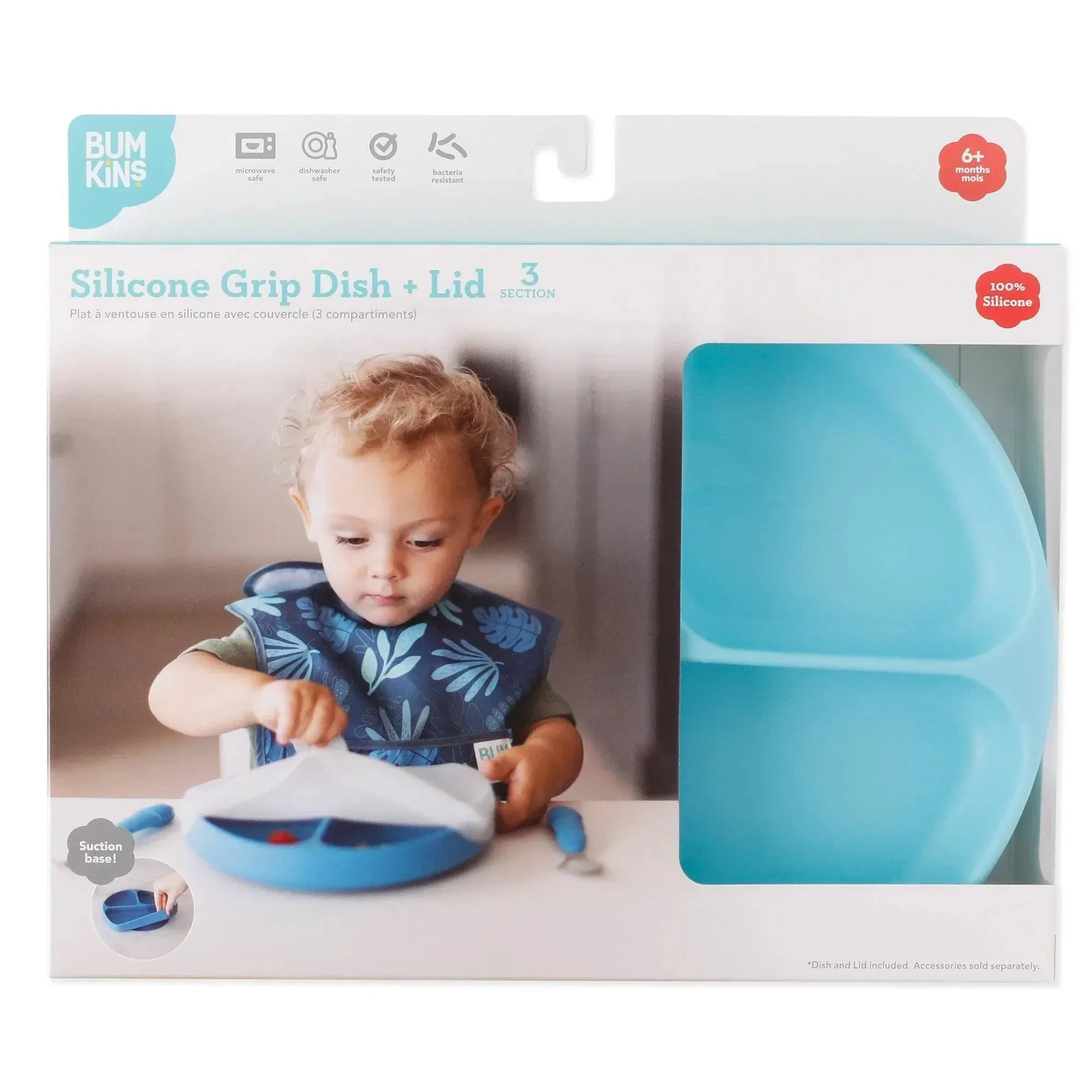 Silicone Grip Dish with Lid (3 Section): Blue