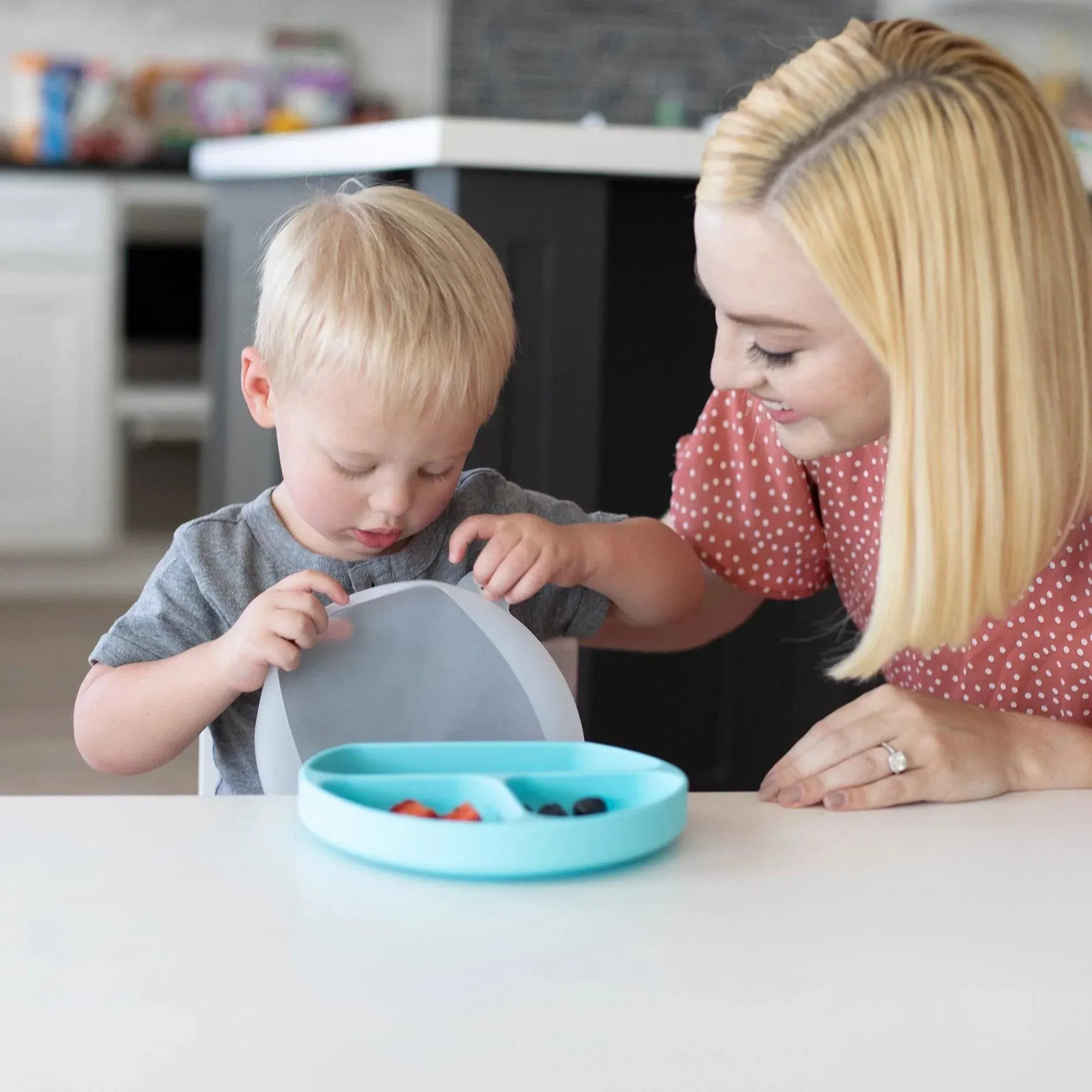 Silicone Grip Dish with Lid (3 Section): Blue