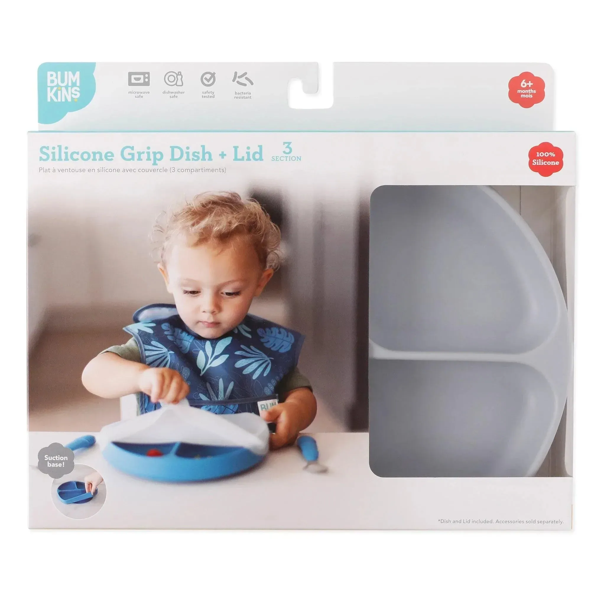 Silicone Grip Dish with Lid (3 Section): Gray