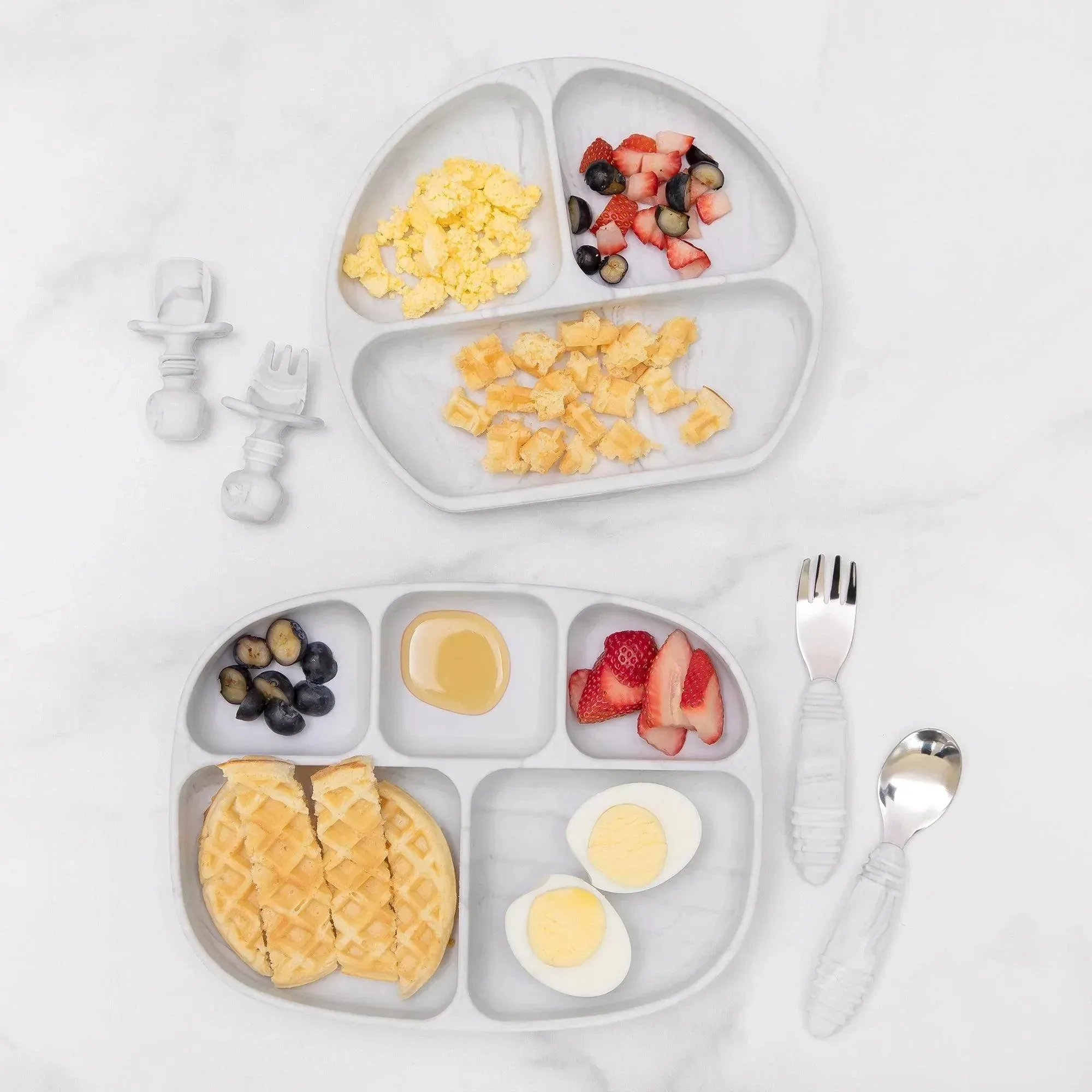 Silicone Grip Dish with Lid (3 Section): Marble