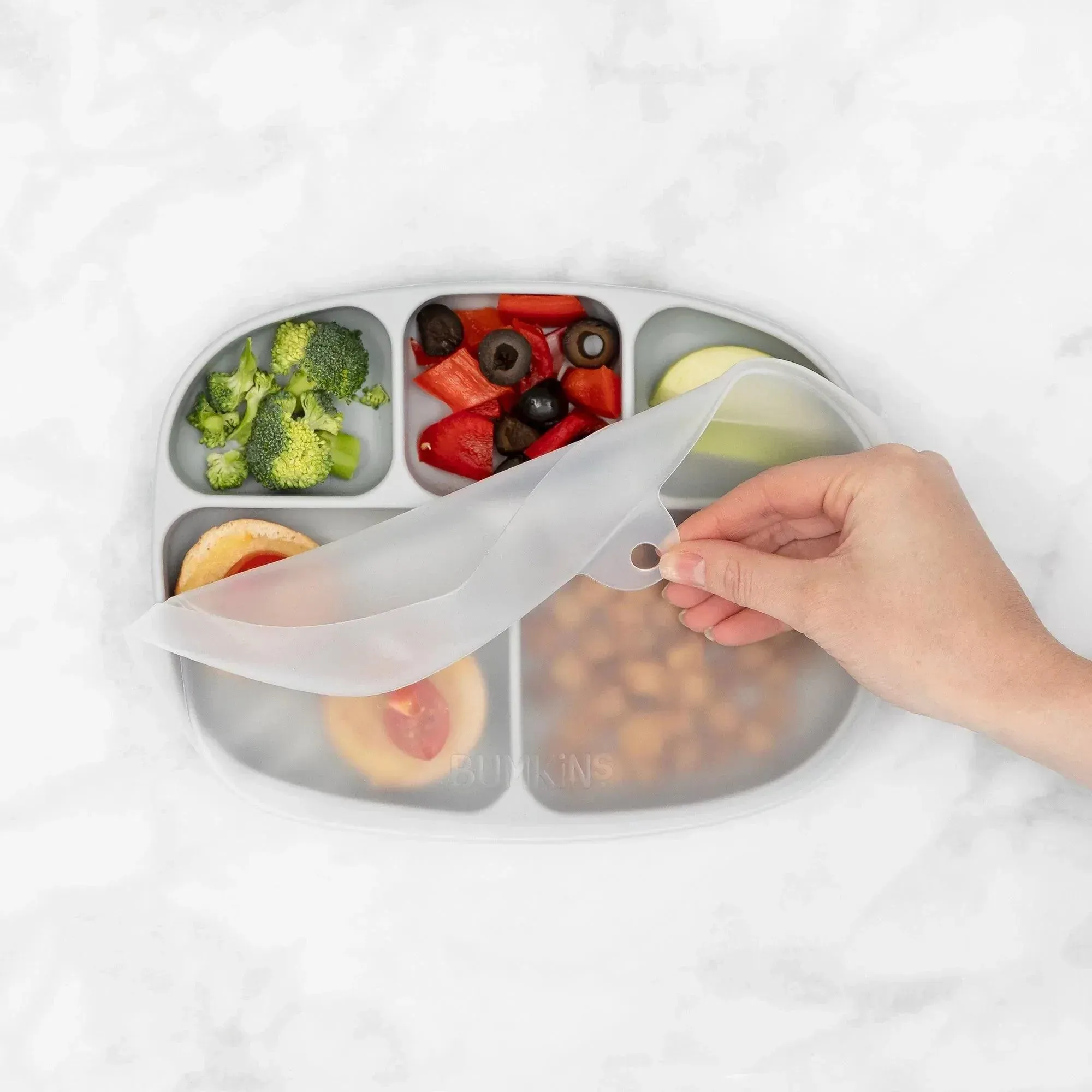 Silicone Grip Dish with Lid (5 Section): Gray