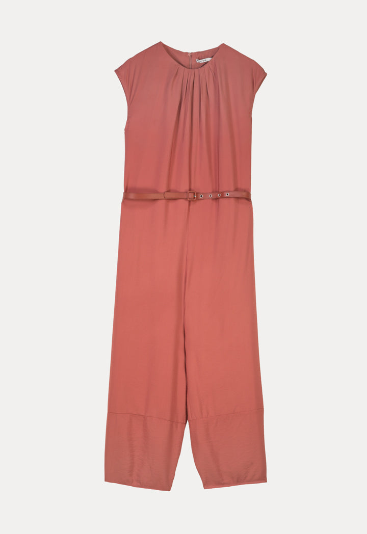 Solid Pleated Wide Leg Jumpsuit