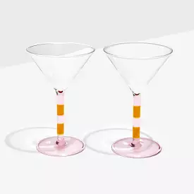 Stripe Martini Glasses Set Of 2 | Amber & Pink