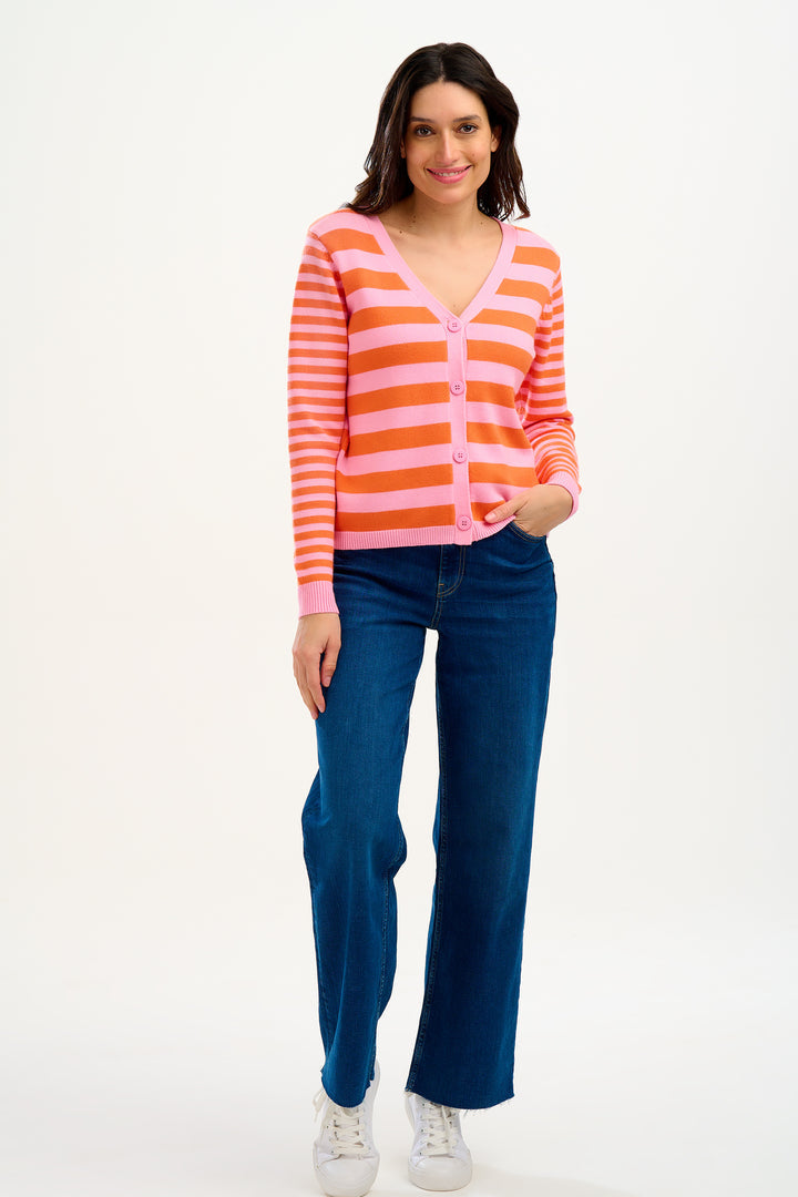 Sugarhill - Jennifer Cardigan  - Pink Red Stripe