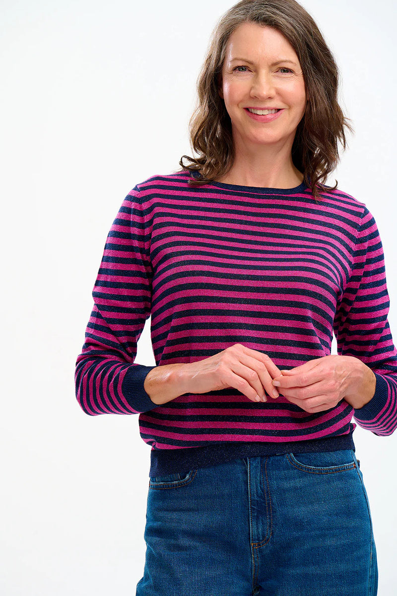 Sugarhill - Rowena Jumper - Navy Pink Sparkle Stripe