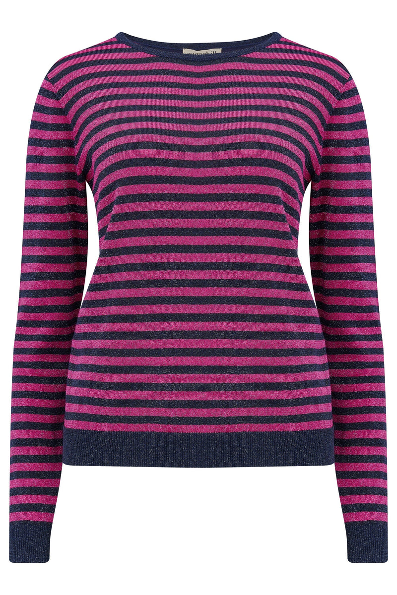 Sugarhill - Rowena Jumper - Navy Pink Sparkle Stripe