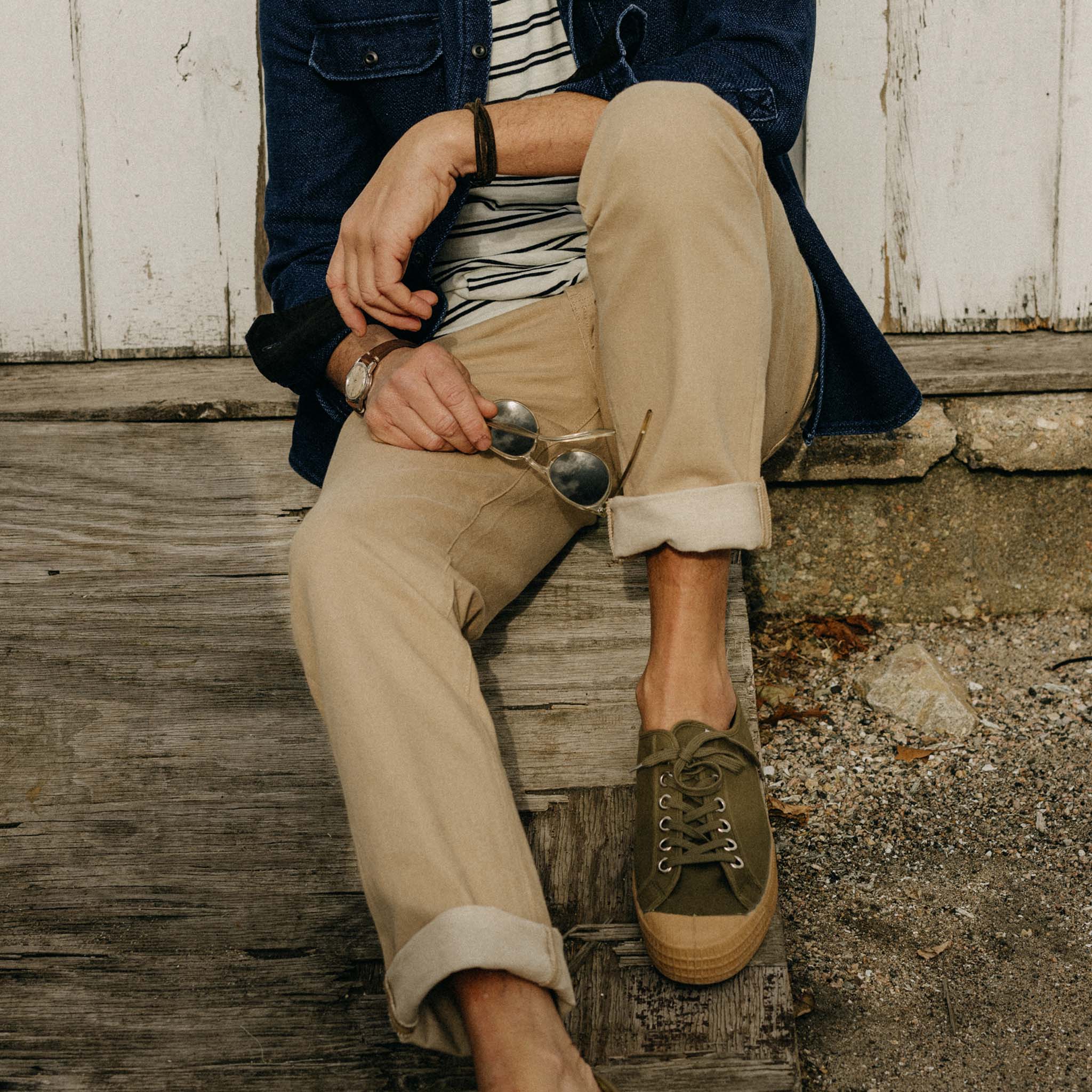 The Democratic All Day Pant in Light Khaki Broken Twill