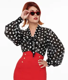 Unique Vintage Black & White Sequin Dot Lena Blouse