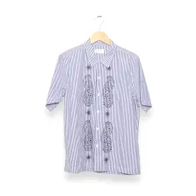 Universal Works Road Trip Shirt emb poplin stripe navy/white P28062