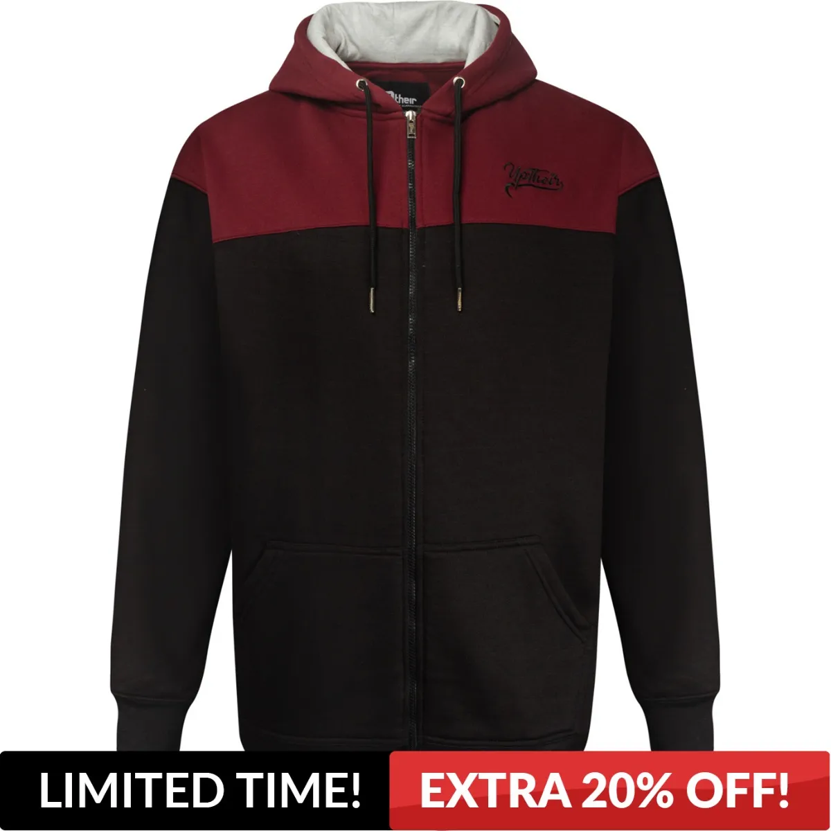 Uptheir Gains Zip Through Colour Block Hoody - Burgundy