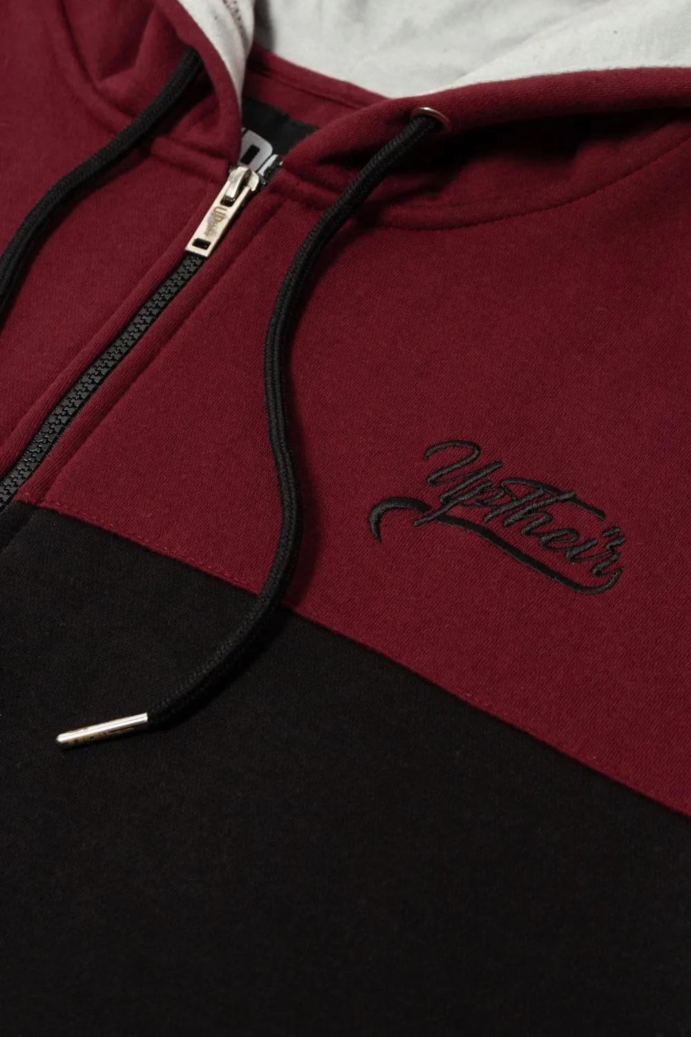 Uptheir Gains Zip Through Colour Block Hoody - Burgundy