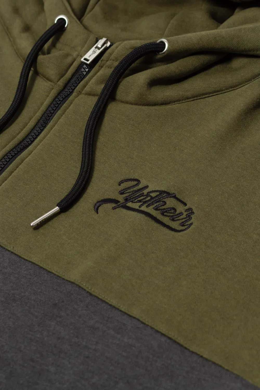 Uptheir Proportion Full Zip Colour Block Hoody - Olive