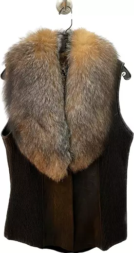 V9170Z - Cuadra black shaved sheepskin leather with fox fur vest for women