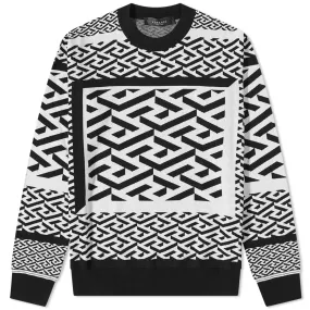 Versace All Over Print Greca Crew KnitBlack & White