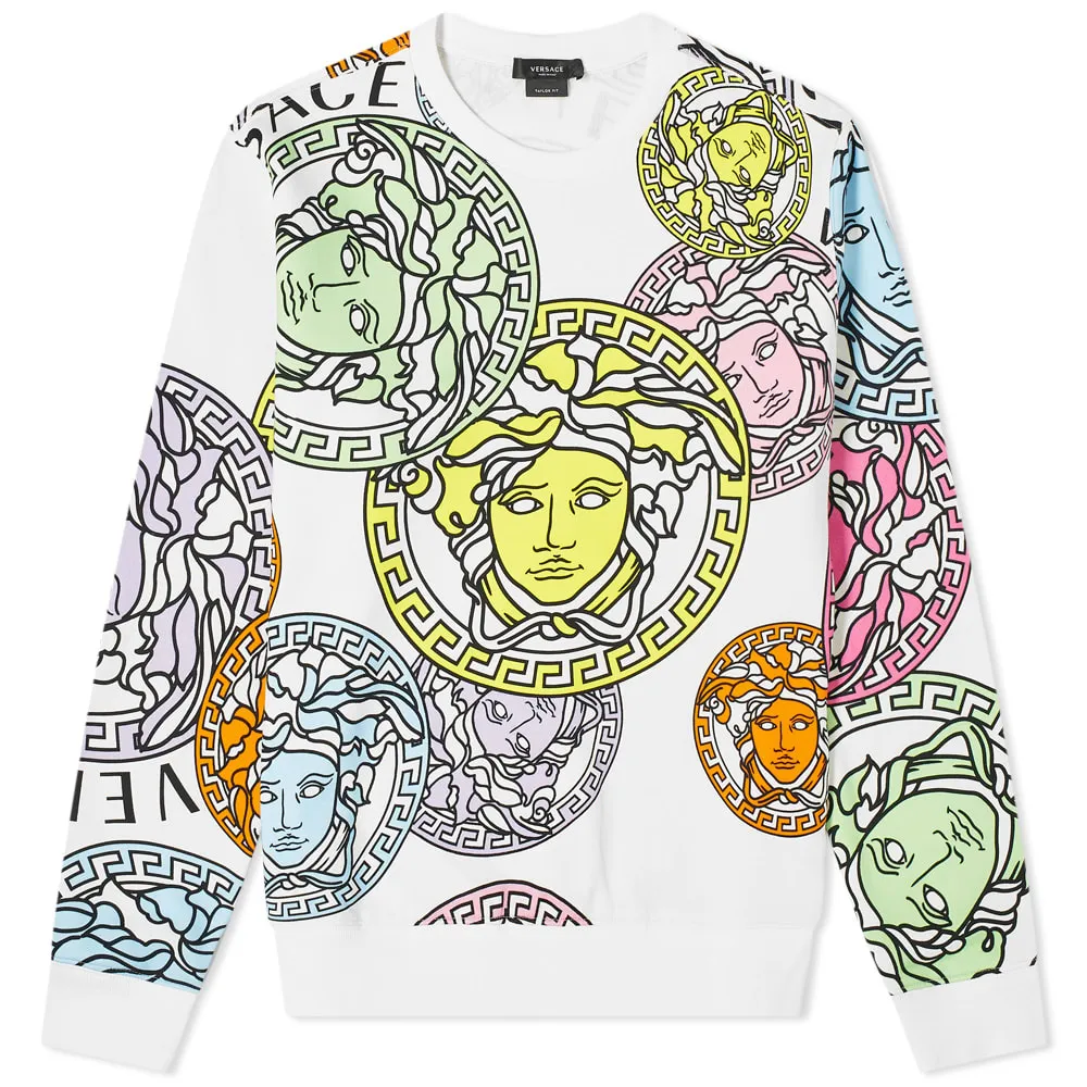 Versace All Over Print Medusa Crew SweatWhite & Multi