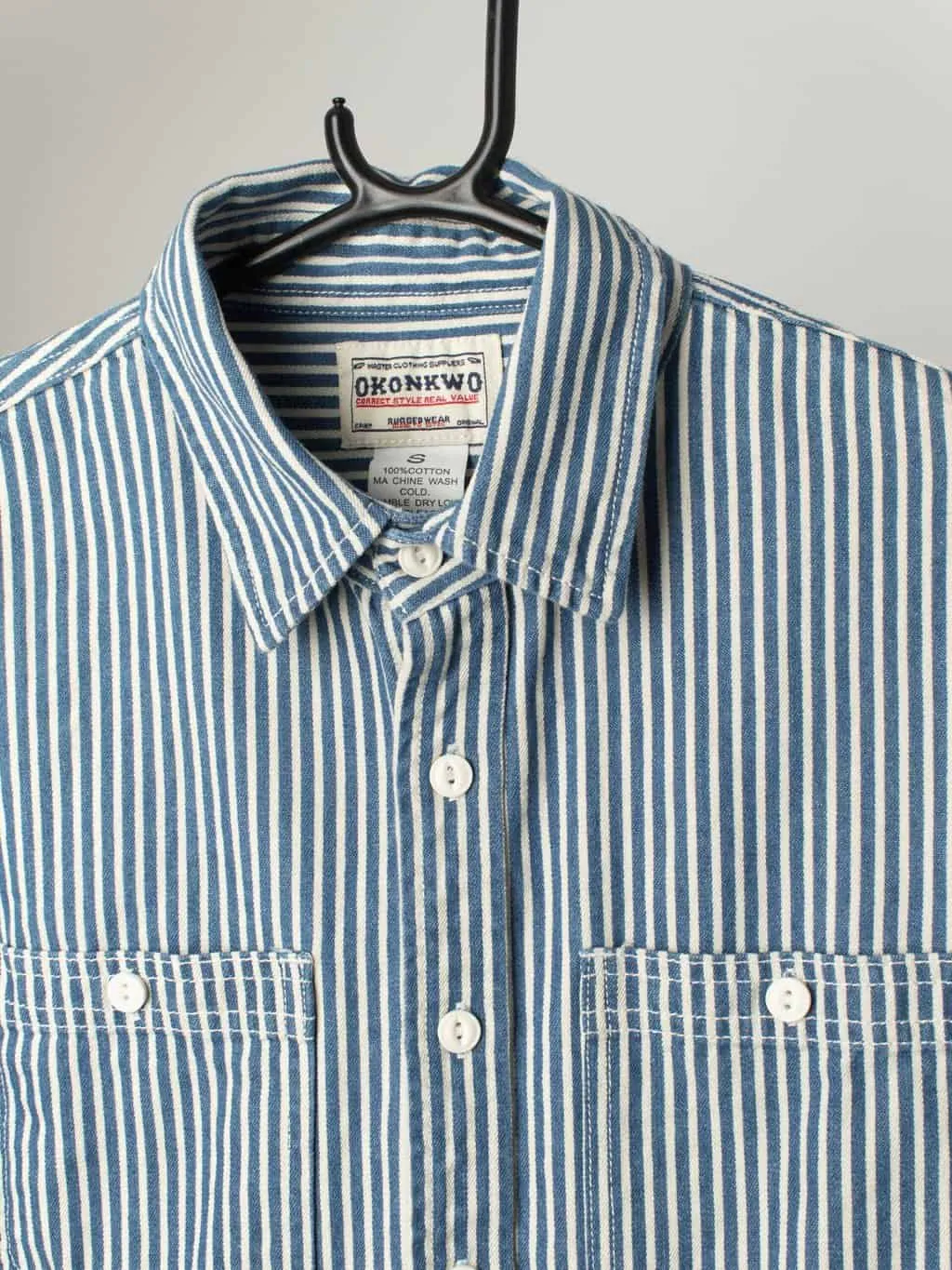 Vintage blue and white striped long sleeve shirt – Small