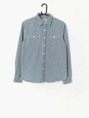 Vintage blue and white striped long sleeve shirt – Small