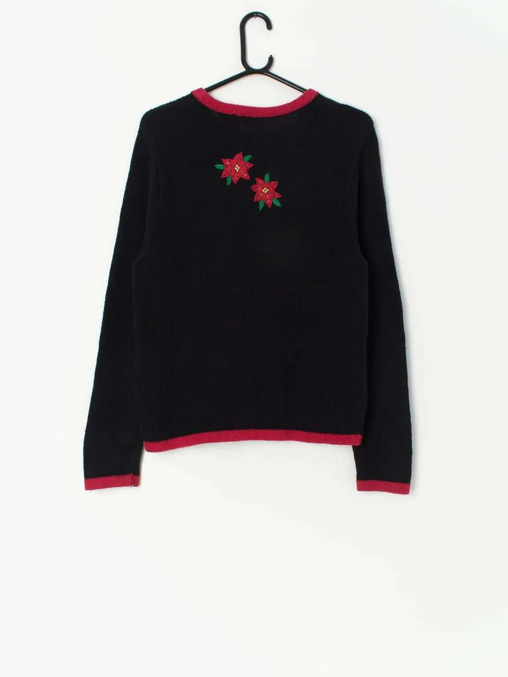 Vintage Christmas applique knitted jumper with bells and poinsettias – Small