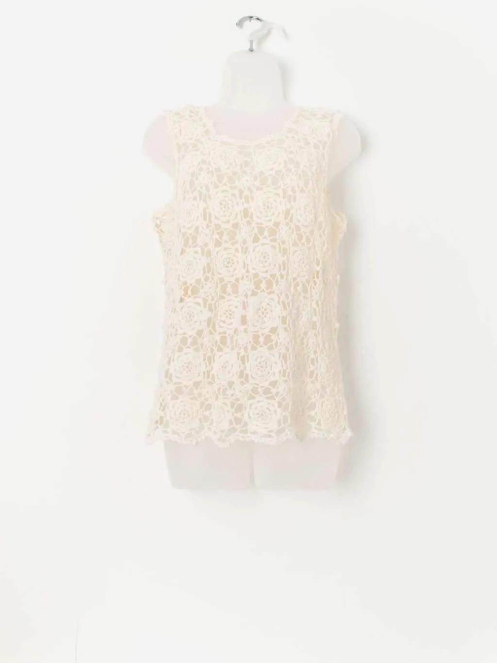 Vintage floral crochet top in cream – Small