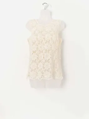 Vintage floral crochet top in cream – Small