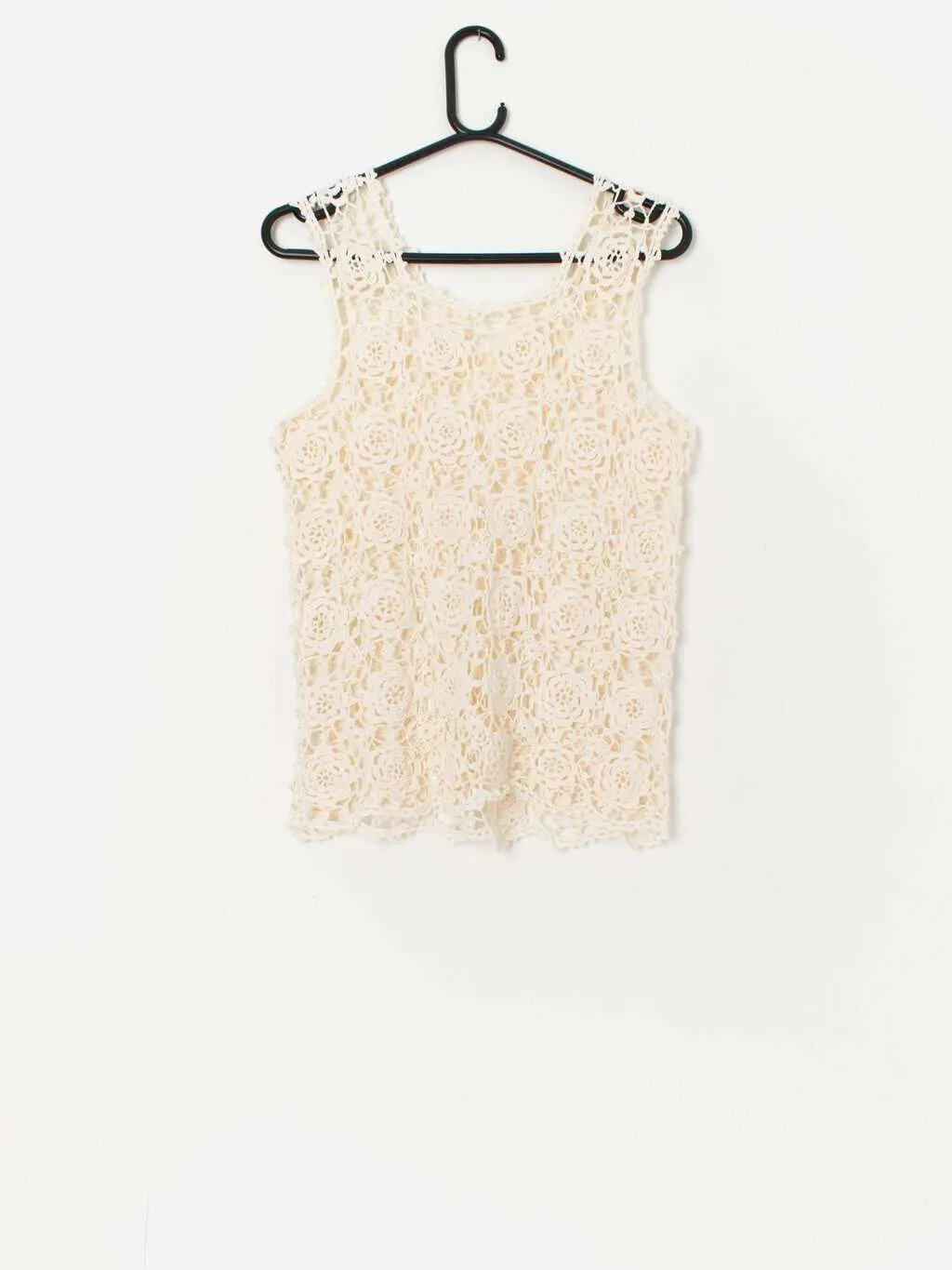 Vintage floral crochet top in cream – Small