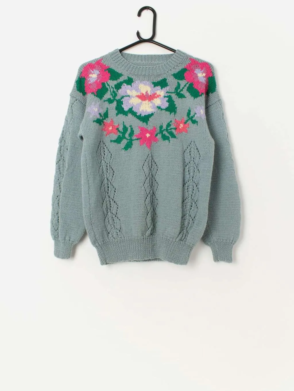 Vintage handknitted floral jumper – Small