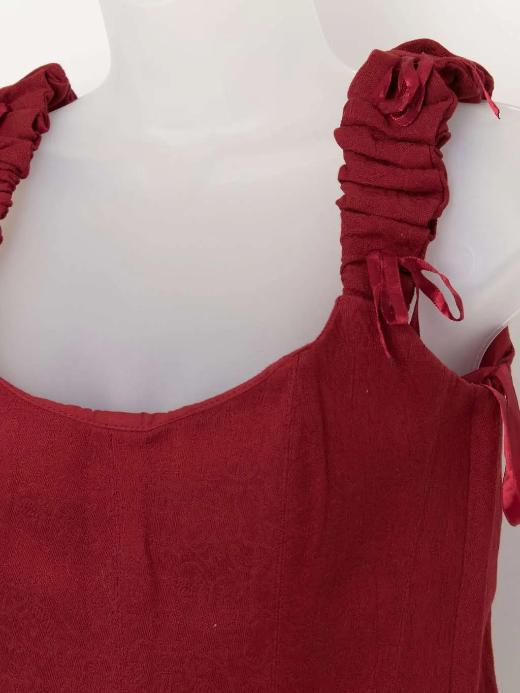 Vintage medieval bodice with bow and ribbon details in deep red – Small