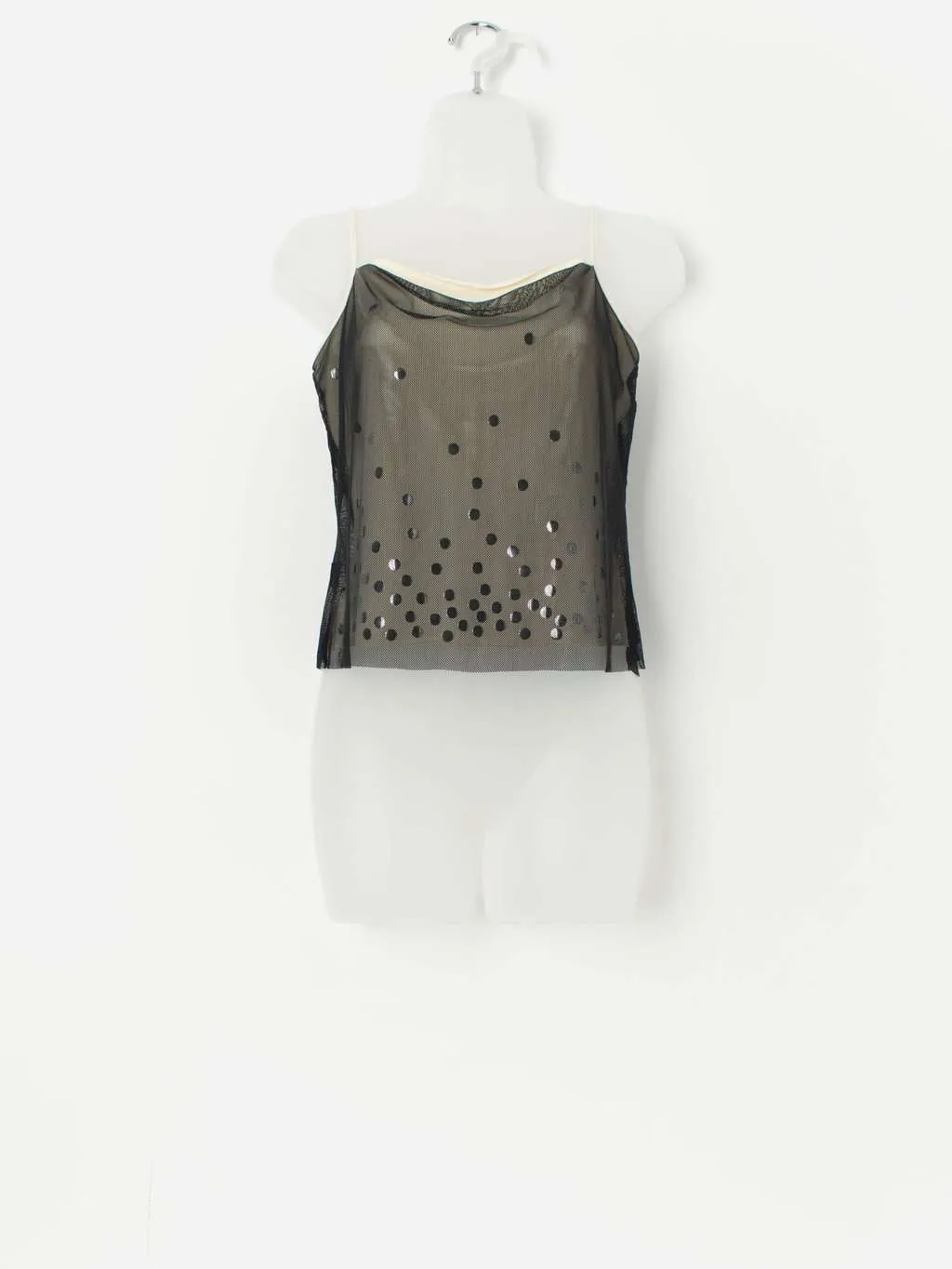 Vintage Moschino top with shiny mirrored polka dots – Small