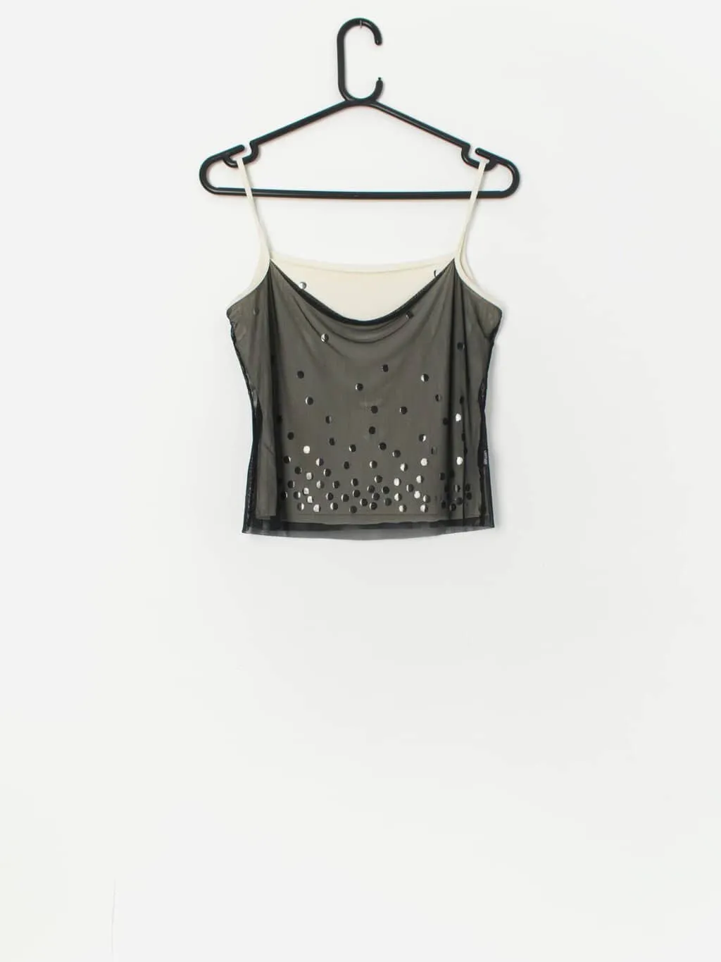 Vintage Moschino top with shiny mirrored polka dots – Small