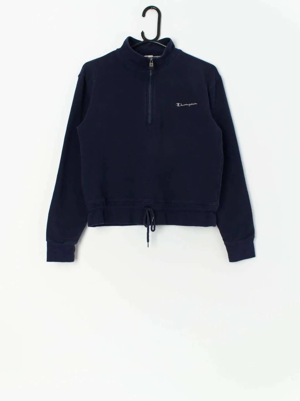 Vintage quarter zip cropped Champion sweatshirt in navy – Small