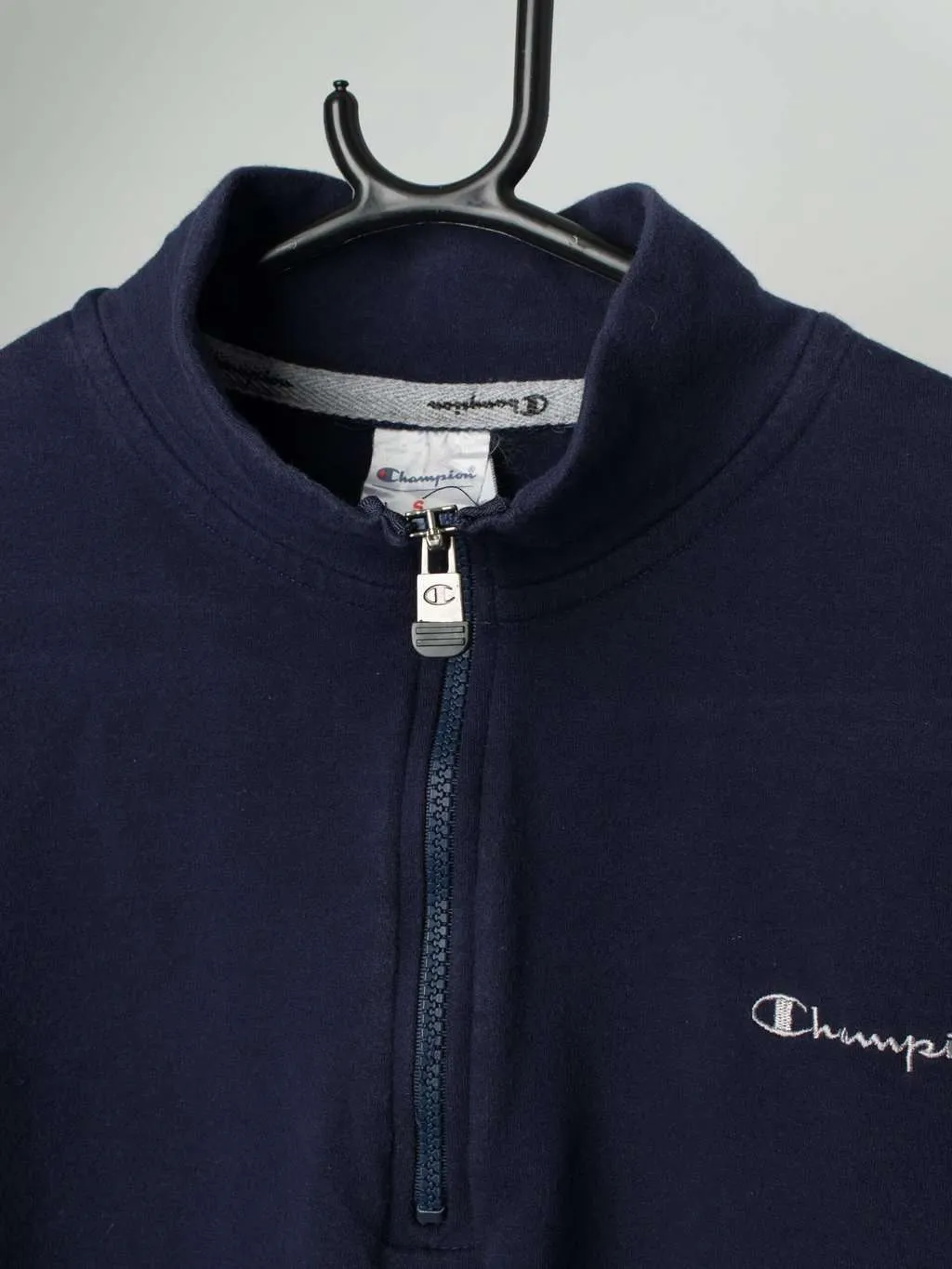 Vintage quarter zip cropped Champion sweatshirt in navy – Small