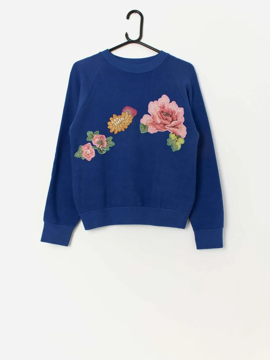 Vintage royal blue floral appliqué sweatshirt – Small / Medium