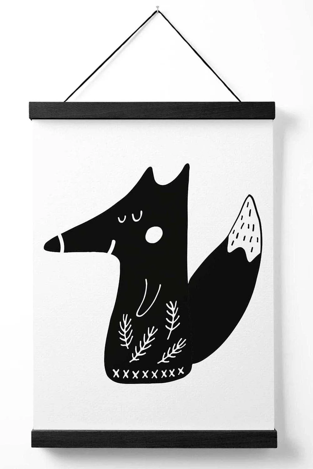 Wall Art & Pictures | Cute Black Fox Scandi Animal Poster with Black Hanger | ARTZE