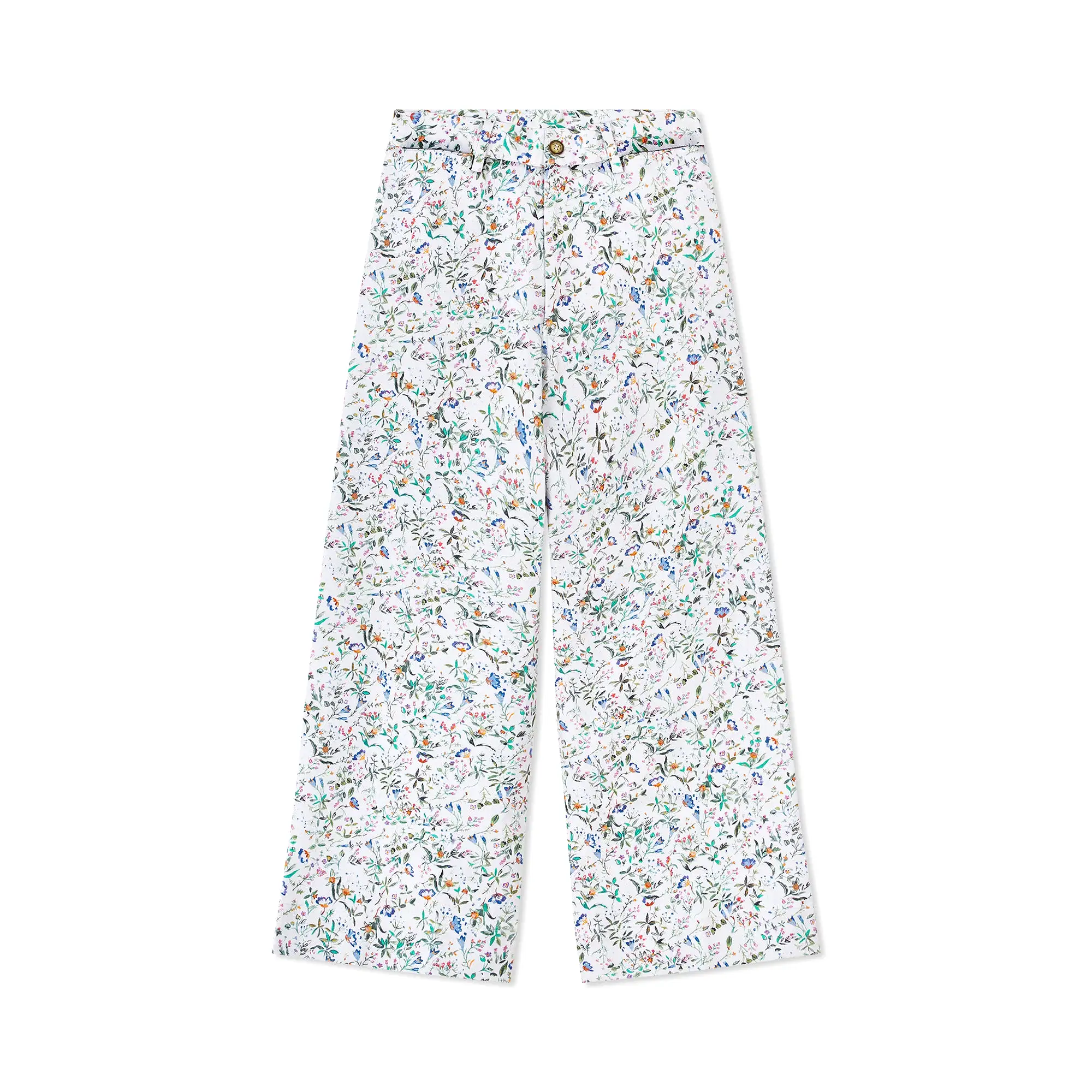 White-Botanical Stretch-Cotton Twill Sailor Pants