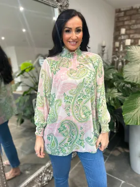 White Paisley High Neck Blouse June