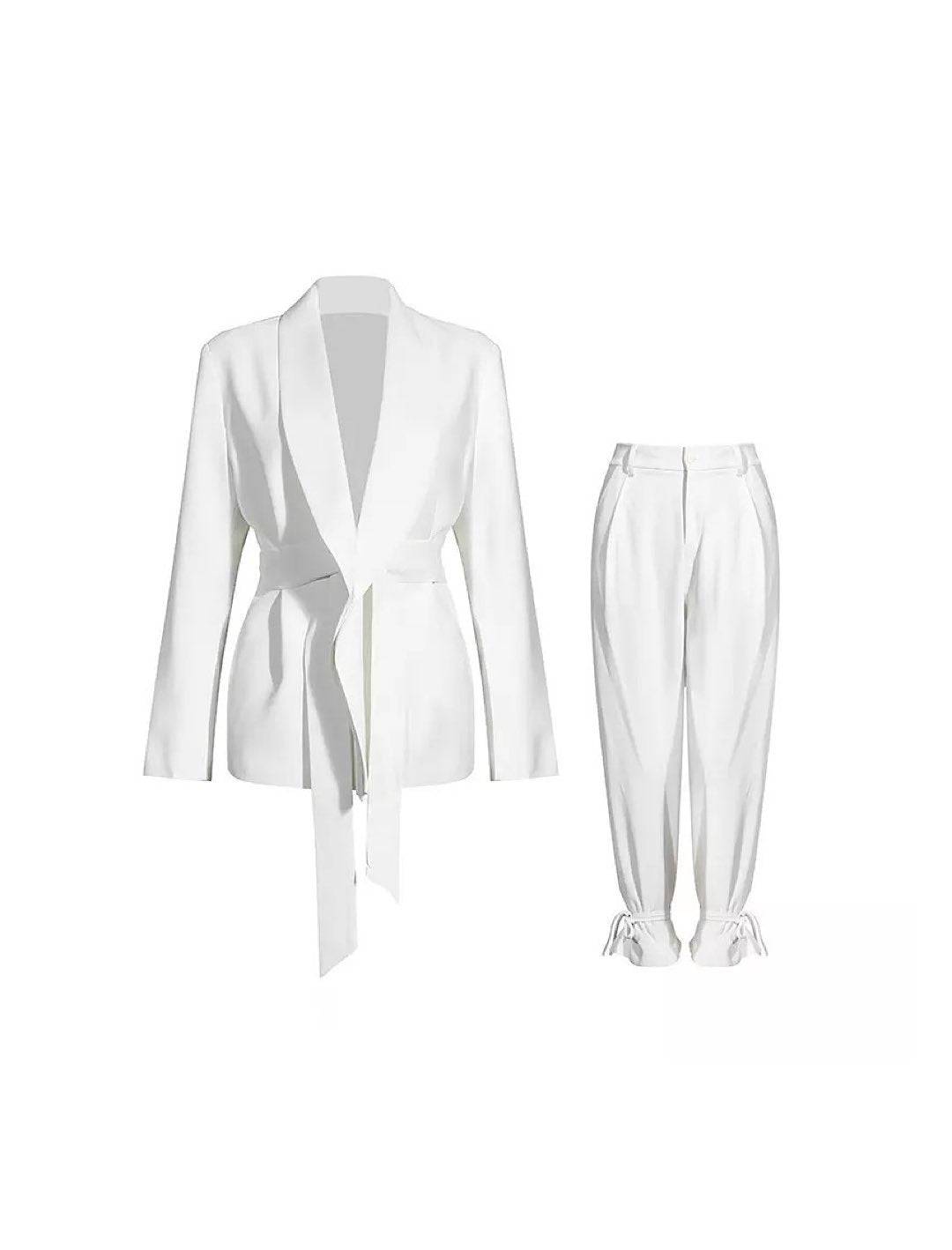 White Wide Leg Trousers And Jacket Set