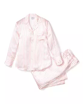 Women's Silk Pajama Set in Pink Stripe