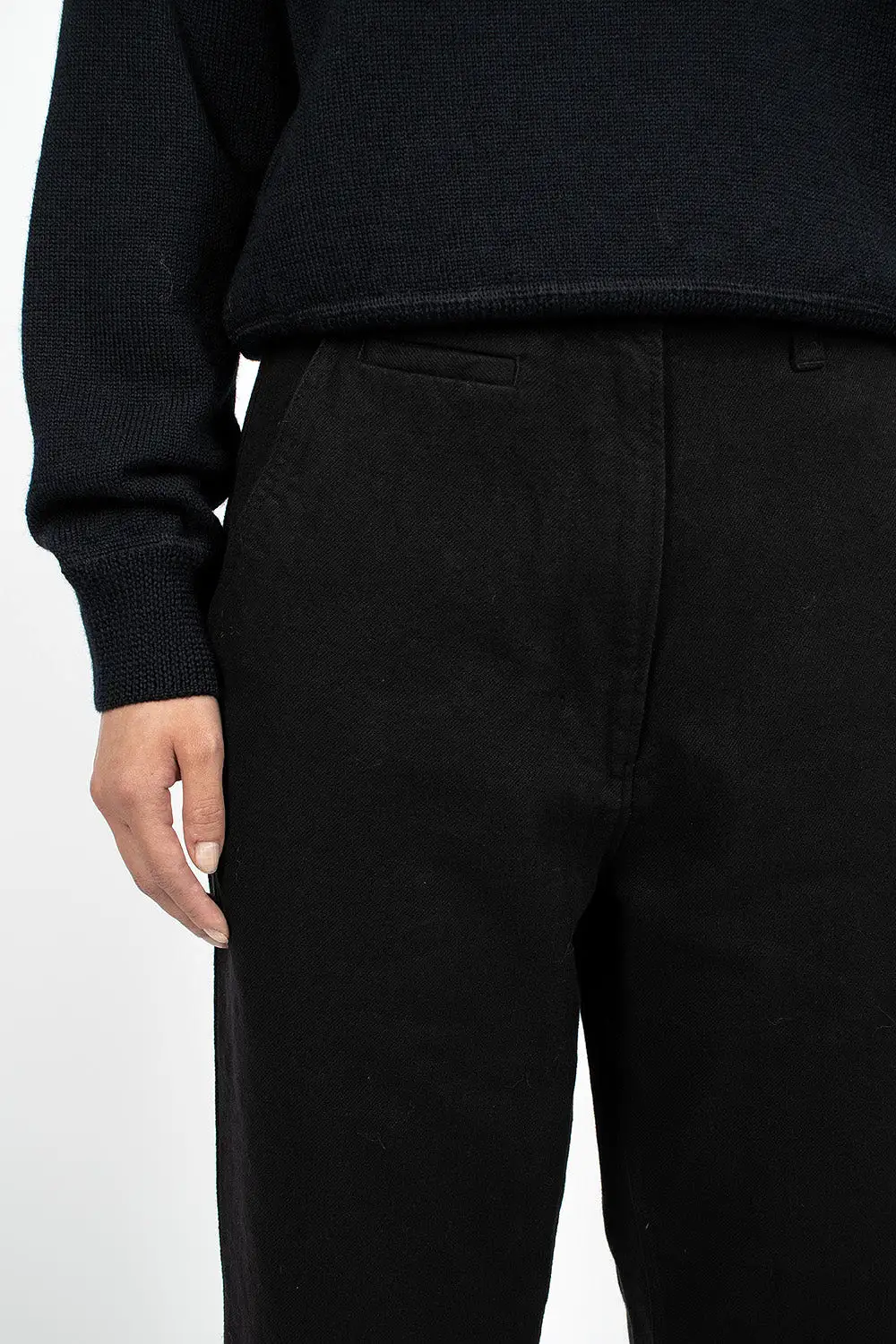 Worn Linen Cotton Drill Trouser Black