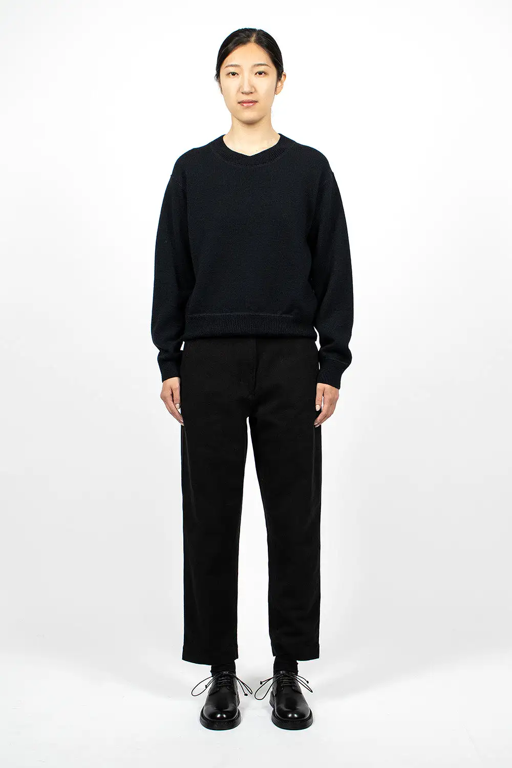 Worn Linen Cotton Drill Trouser Black