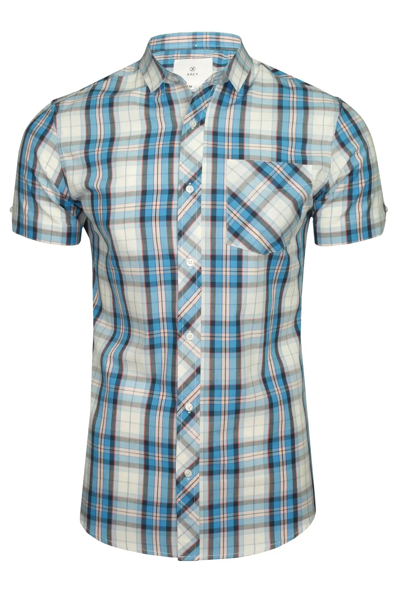 Xact Mens Cotton Checked Shirt - Short Sleeved