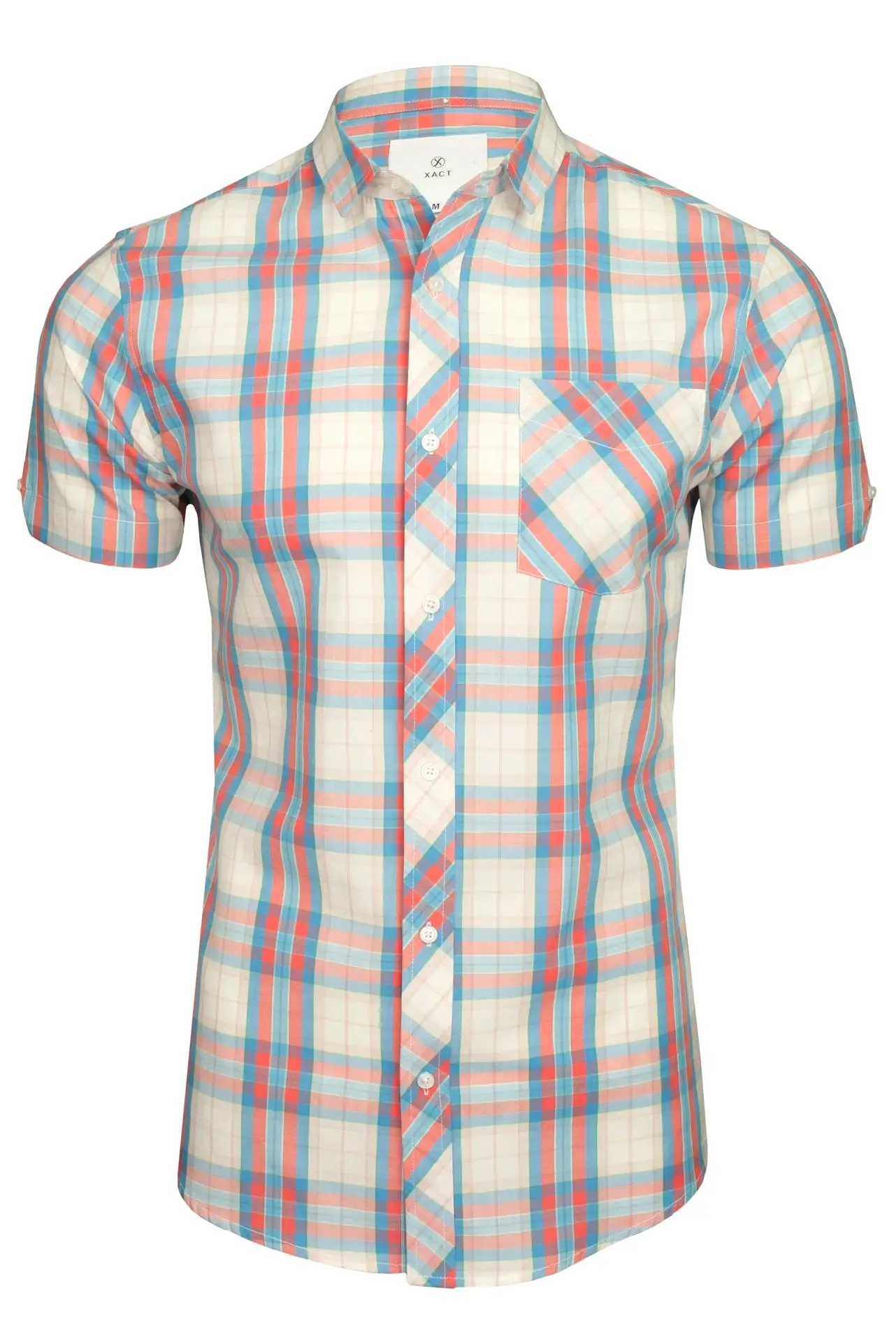 Xact Mens Cotton Checked Shirt - Short Sleeved